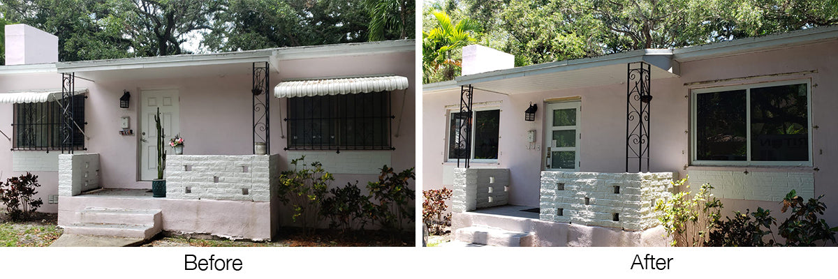 before and after of Coconut Grove house remodel with impact resistant windows and doors