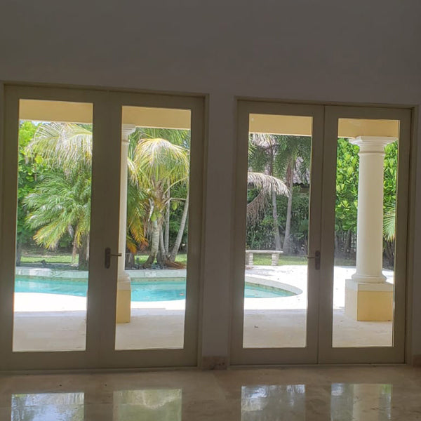 Double French Exterior Hurricane Patio Doors side by side