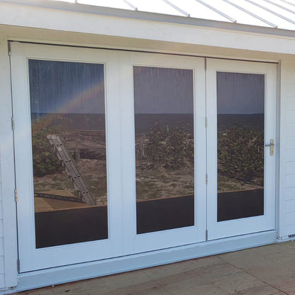 multi-fold impact resistant hurricane door on site in the Florida Keys